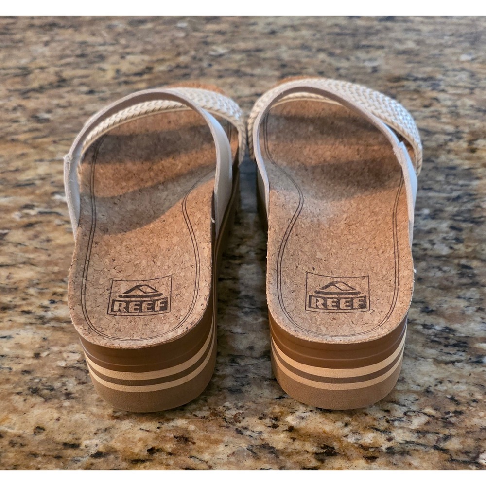 Reef Cushion Vista Hi Platform Sandals White Woven Slides Womens 7 - Picture 3 of 6